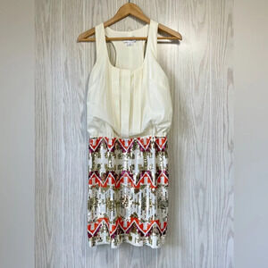 Jessica Simpson Contrast Dress Creme Bodice Multi Sequin Tribal Print Skirt 4
